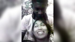 Tamil  indian couple kissing & boob show in outdoor